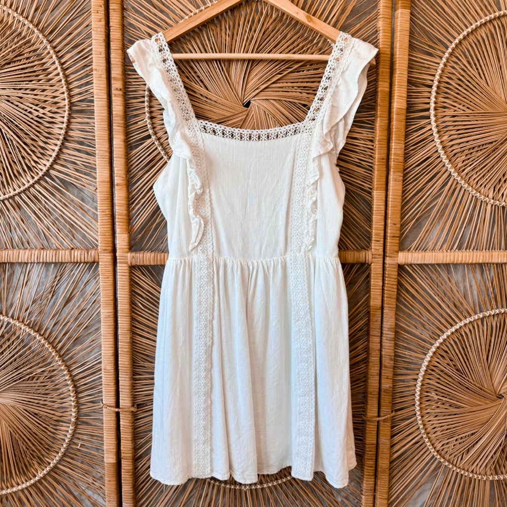 Altar'd State White Lace-Trim Mini Dress